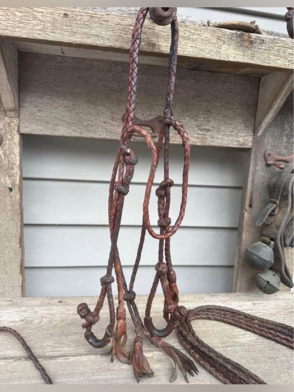 Horse Tack - Hand braided leather headstall with matching split reins - Picture 2 of 9